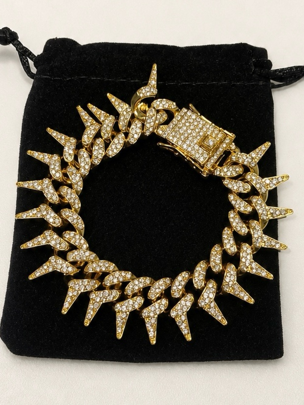 Gold Pavé Spike Cuban Link Bracelet - Women Jewelry